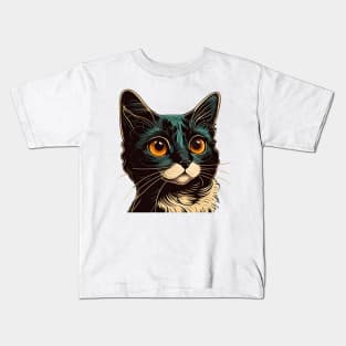 Black cat with beautiful eyes Kids T-Shirt